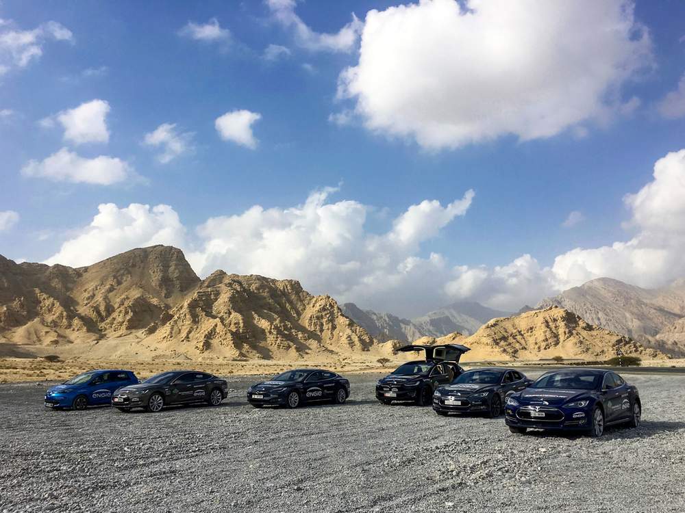 Road trip!  Seen here near Jebel Jais, these UAE electric car owners spent four days on the road earlier this year testing their vehicles